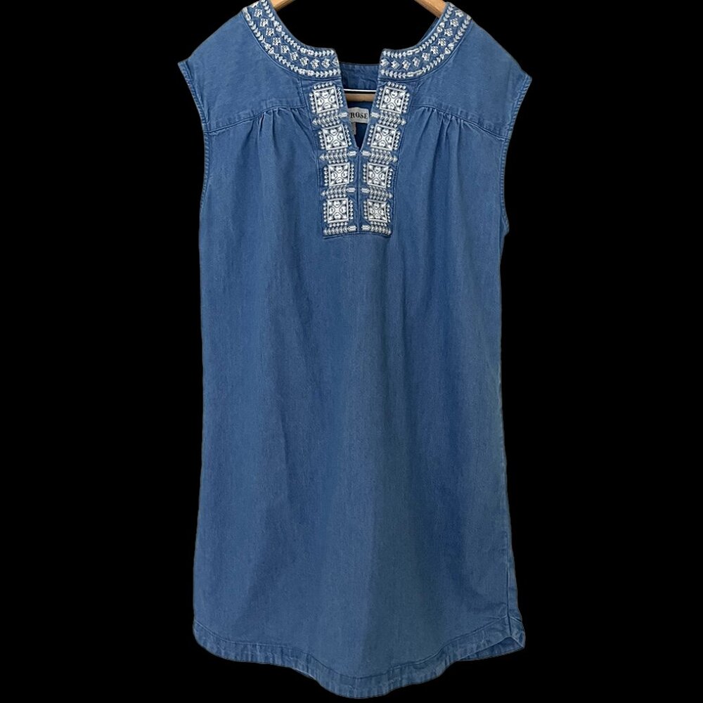 Knox Rose Denim Mini Dress Embroidered Sleeveless M Boho Beachy - Picture 2 of 5